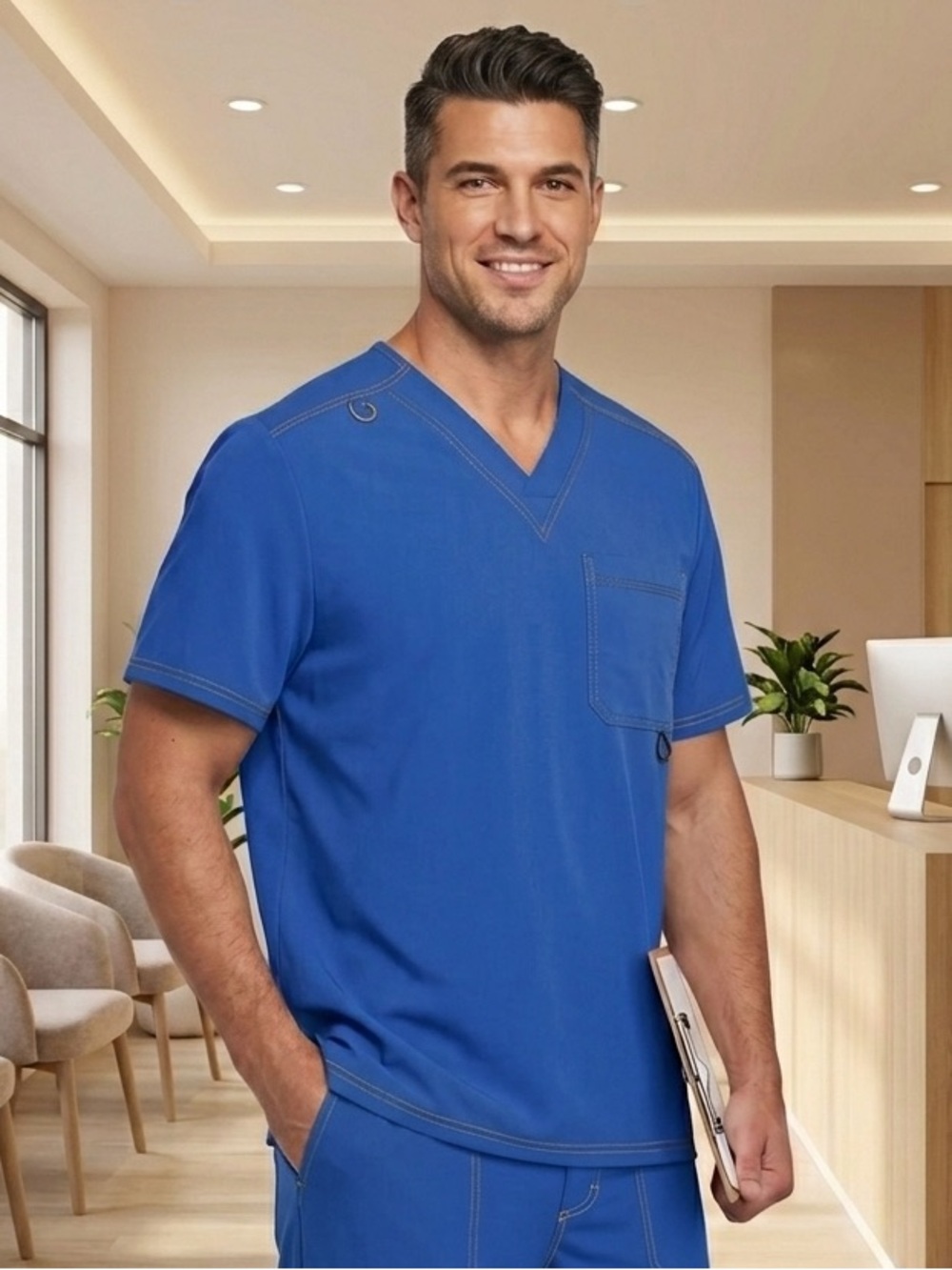NWT Dickies Gen Flex Men's Scrub Top V-Neck Royal Blue 2XL